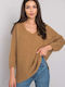 Och Bella Women's Sweater with 3/4 Sleeve & V Neckline Camel