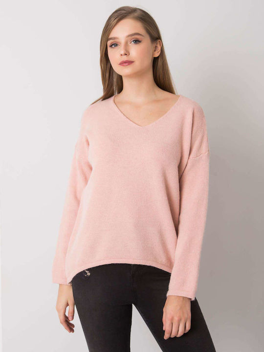 Och Bella BI-9802 Damen Langarm Pullover mit V-Ausschnitt Rosa 159767