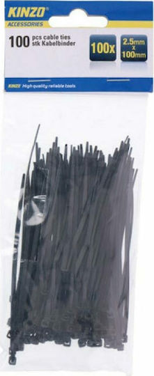 Kinzo Plastic Cable Ties 100mmx2.5mm In Black Colour 100 Pieces 72104