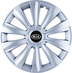 Jestic Car Hubcap Set Delta with Kia Emblem 13" 4pcs Silver