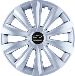 Jestic Car Hubcap Set Delta with Chevrolet Emblem 13" 4pcs Silver