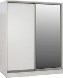 Double Door Wardrobe Sliding ADLER with Mirror White 160x60x210cm