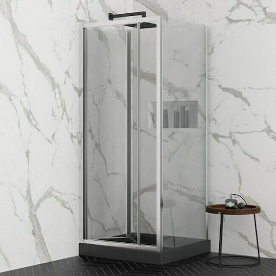 Orabella Fusion Duschwand für Dusche mit Zusammenklappbar Tür 66-70x180cm Klarglas Chrom