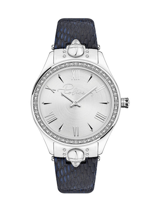 Police Pahia Watch with Silver Leather Strap