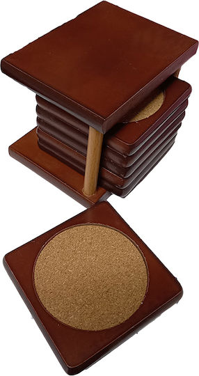 Karvounis Wooden Brown Coasters with Stand 12x8cm 6pcs