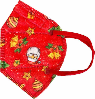 Welooo Holidays Disposable Protective Mask FFP2 BFE >98% Kids Red with Santa CLaus & Ornaments 1pcs