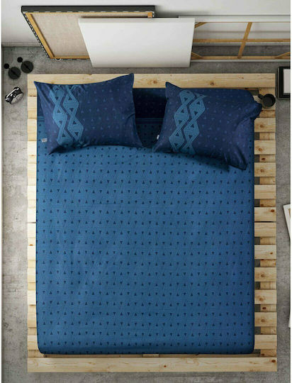 Madi Sheet for Single Bed with Elastic 100x200+30cm. Drip Blue