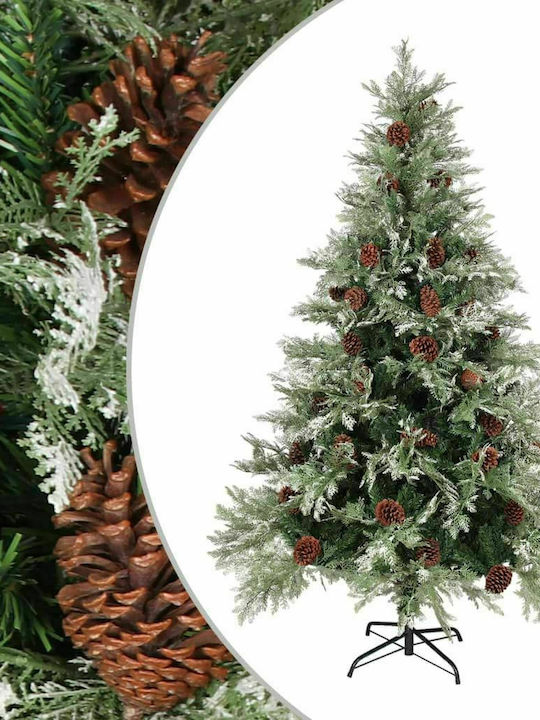 Snowy Christmas Green Tree with Metallic Base and Built in Branches H150cm