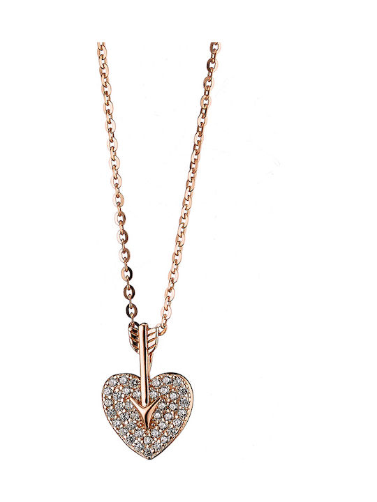 Oxzen Necklace with design Heart from Gold Plated Silver with Zircon