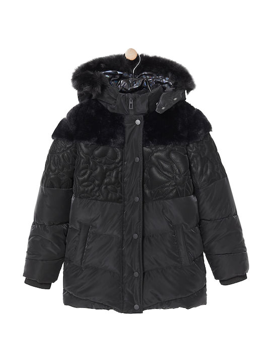 Kids' Casual Jacket Long Double Sided with Hood Black