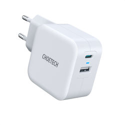 Choetech Charger Without Cable with USB-A Port and USB-C Port 38W Power Delivery / Quick Charge 3.0 Whites (PD5002-EU)