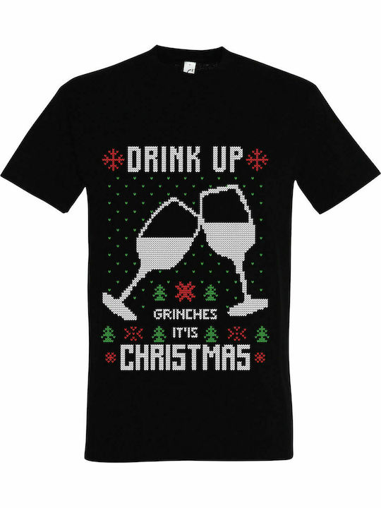 Tricou Unisex " Ugly Christmas t-shirt, Drink Up Grinches It is Christmas " Negru