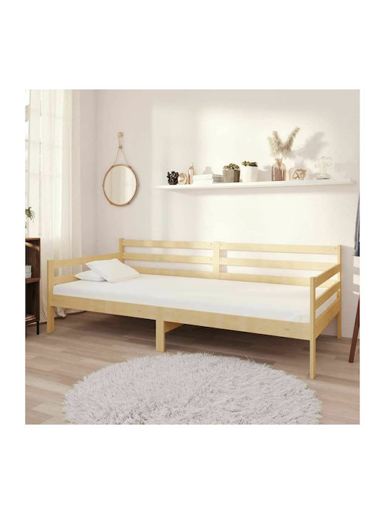 Canapea Pat Single Din Lemn Natural Potrivit Pentru Saltea 90x200cm