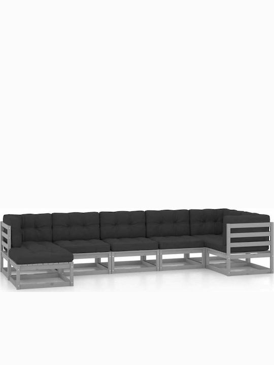 Corner Sofa Outdoor Wooden with Pillows 350x70x67cm