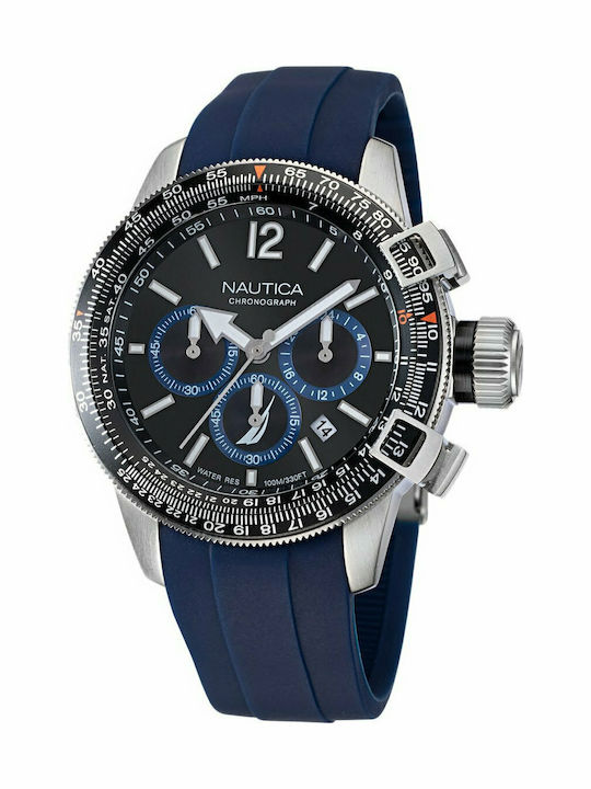 Nautica Ανδρικό Ρολόι 46mm Χρονογράφος Μπαταρίας με Μπλε Καουτσούκ Λουράκι