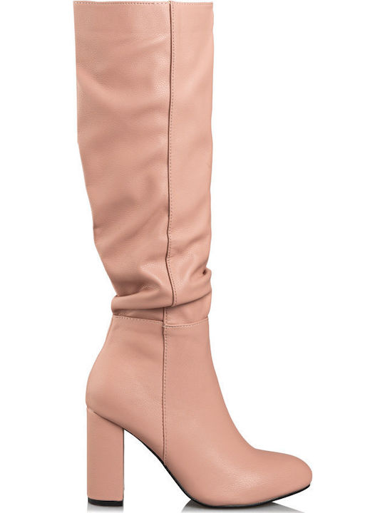 Synthetic Leather High Heel Women's Boots with Zipper Bootylicious Pink