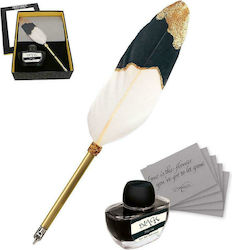 Online Set Calligraphy Pen with Feather Gold Wooden with Black Ink