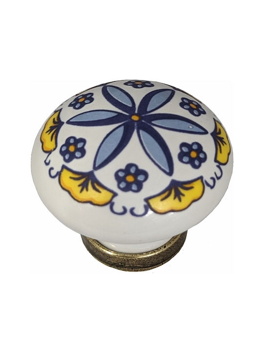 Antic Buton Mobilier din Porțelan Flower / Gold Φ30mm 29213 1buc
