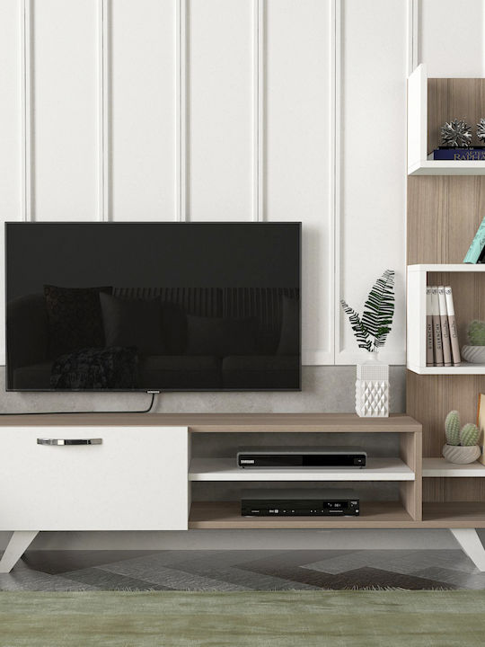Wohnzimmer TV-Einheit Ceren White / Natural L149.5xB29.5xH131.6cm