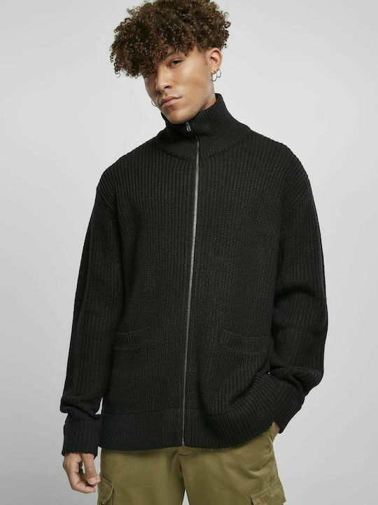 Men's Knitted Cardigan with Zipper Black