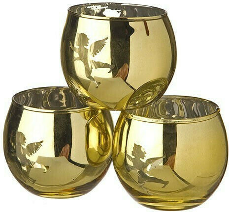 JK Home Decoration Crăciun Sticlos Suport pentru lumânare Auriu 5cm. 3buc