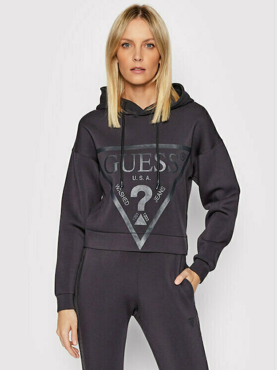 Guess V2RQ10KAMN2 Women s Cropped Hooded Sweatshirt Navy Blue