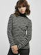 Urban Classics TB3762 Women's Blouse Cotton Long Sleeve Turtleneck Striped Asphalt/Black