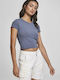 Urban Classics Women's Summer Crop Top Cotton Short Sleeve Vintage Blue