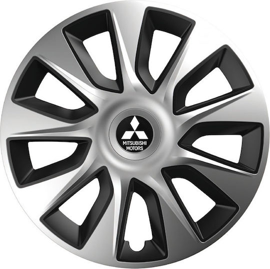 Versaco Car Hubcap Set Stratos with Mitsubishi Emblem 14" 4pcs Silver