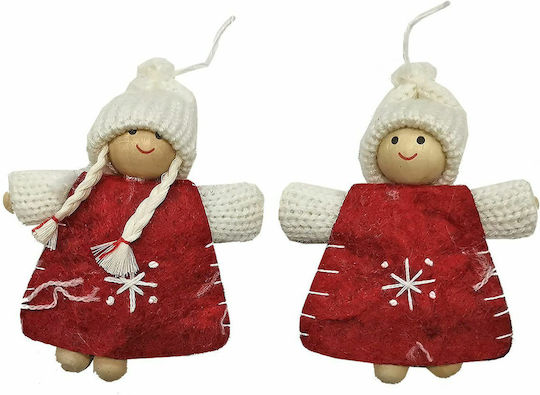 Hängendes Ornament Engel Stoff Rot 7x9cm Set 2Stück