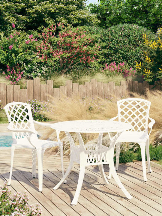 Garten- und Outdoor-Möbelsets 3 Stück Weiß mit Sonnenschirmhalter