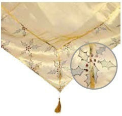 JK Home Decoration Weihnachtlich Tischtuch Quadrat Stoff Gold L120xB120cm.