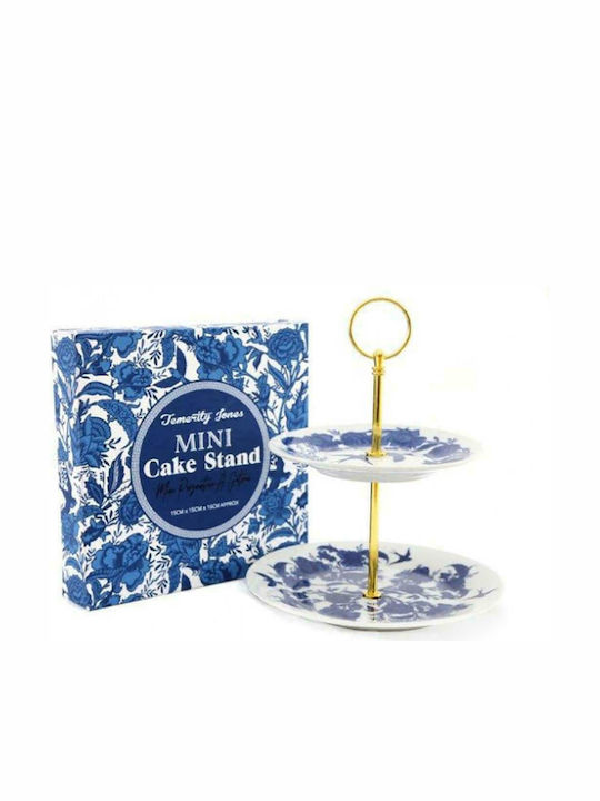 Atmosphera Blue Leaves Ceramic Tiered Appetizer Stand 2 Tiers Blue Ø24cm