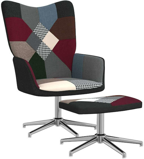 Μπερζέρα Περιστρεφόμενη με Υποπόδιο Patchwork 62x68x98cm