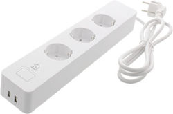 Deltaco Smart Steckdosenleiste 3 Steckdosen mit Schalter, 2 Steckplätze USB und Kabel 1.5m Weiß