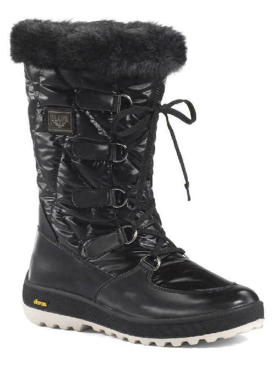 Leather Snow Boots with Laces & Fur Sogno 81 Black