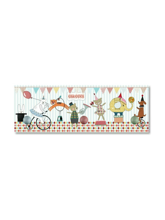 Wooden Kids Wall Mounted Hanger with Hooks & Shelf Circus Colorful 17.5x50x5cm