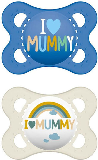 Mam I Love Mummy Orthodontic Pacifiers Silicone I Love Mummy - Blue-White for 2-6 months 2pcs
