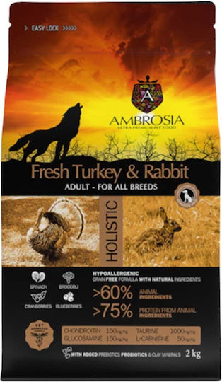 Ambrosia Fresh Turkey & Rabbit 2kg Dry Food Grain-Free for Adult Dogs with Turkey and Rabbit