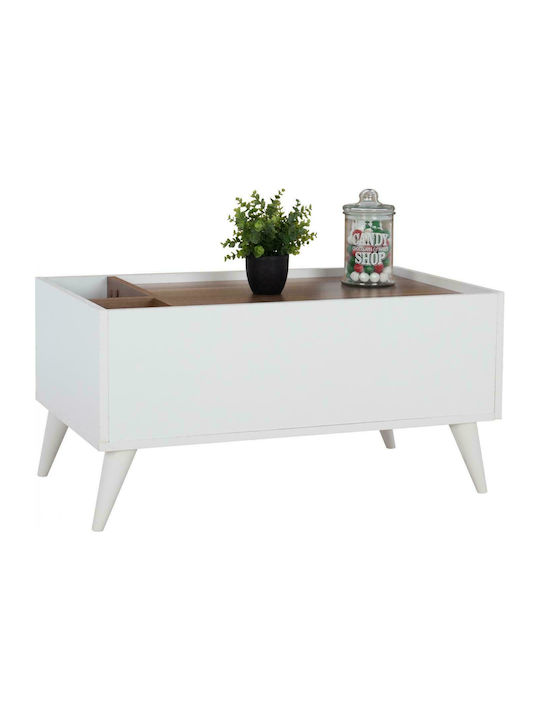 Carmelo Rectangular Wooden Coffee Table Λευκό / Καρυδί L90xW55.5xH45cm