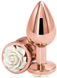 Ns Novelties Rear Assets Aluminum Anal Plug Medium Rose Gold White Rose