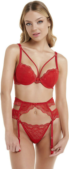 Miss Rosy 8144 Strumpfband aus Spitze Zartfärbige Rot