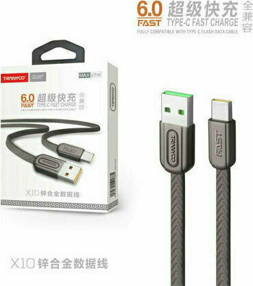 Tranyoo X10-C Braided USB 2.0 Cable USB-C male - USB-A Μαύρο 1m