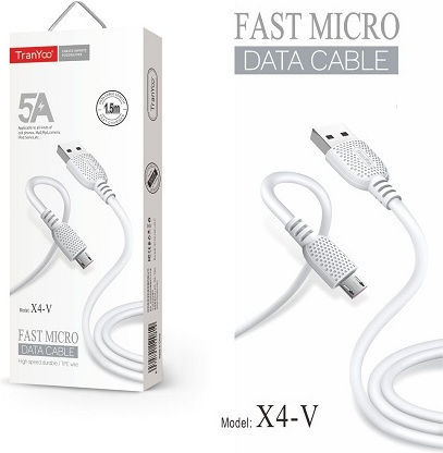 Tranyoo X4-V Regular USB 2.0 to micro USB Cable Λευκό 1.5m (PS-108026)