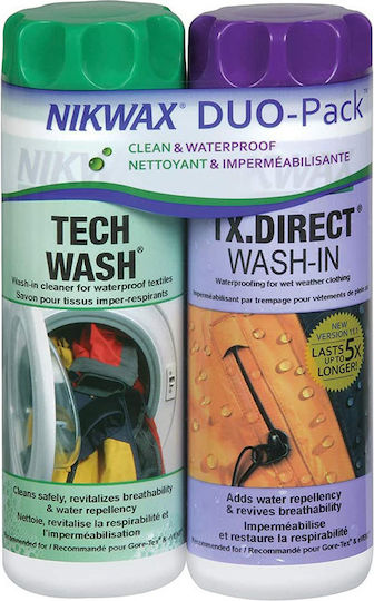 Nikwax Duopack Tech Wash & Direct Wash In Ειδικό Καθαριστικό Κατάλληλο για Υφάσματα