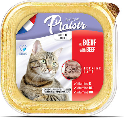 Plaisir Adult Nasses Katzenfutter für Katze in Tablett mit Rindfleisch 100gr