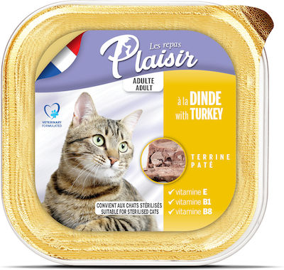 Plaisir Adult Nasses Katzenfutter für Katze in Tablett mit Türkei 100gr