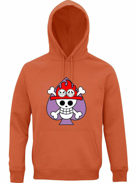 Hoodie Unisex, Organic " One Piece Ace Card ", Sweet Orange