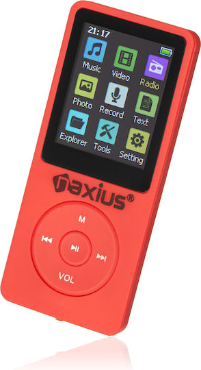 Naxius MP-10 MP4 Player (64GB) με Οθόνη TFT 1.8" Red Κόκκινο