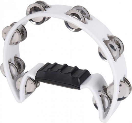 PP World Percussions PP-4014 Λευκό Πλαστικό Ντέφι Χειρός με Διπλή Σειρά Ζίλιες